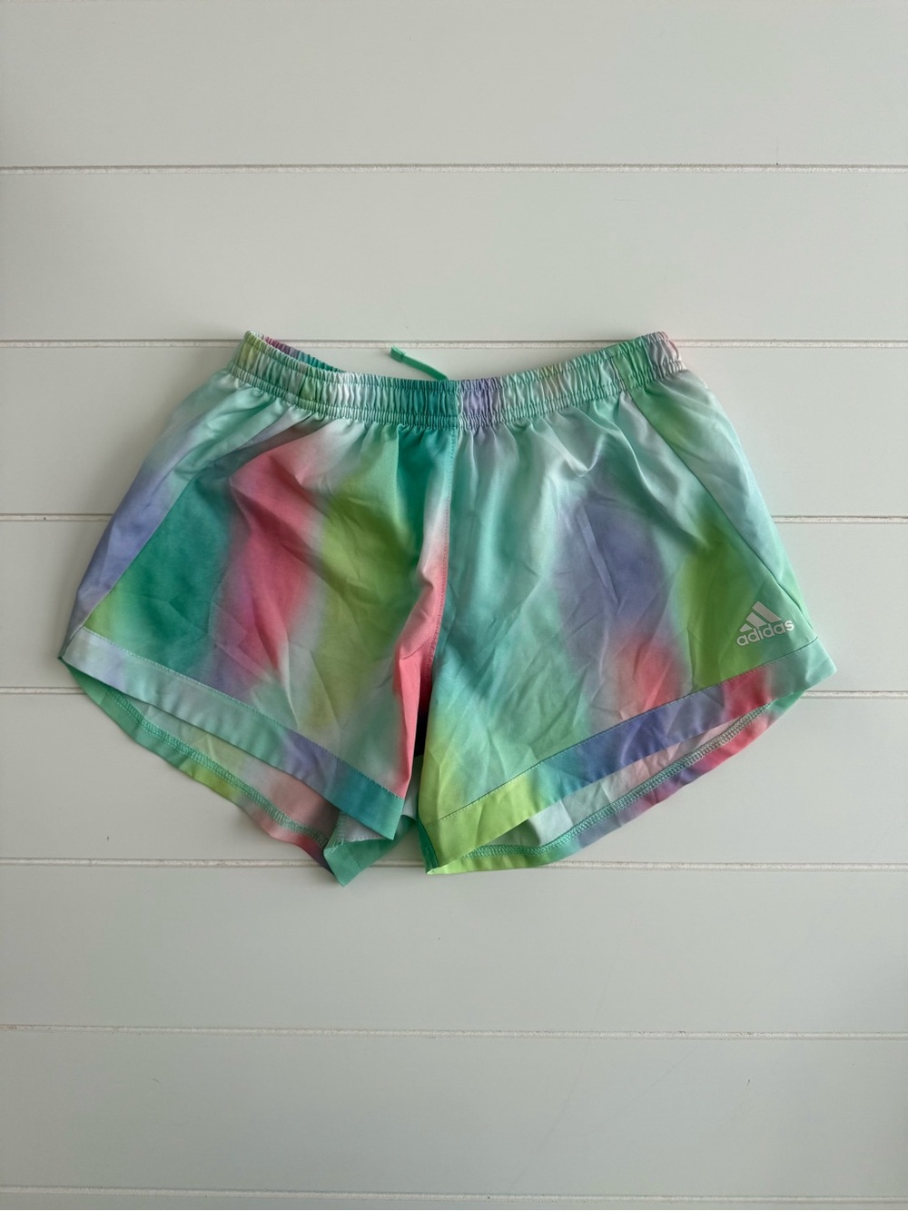 adidas Girls Pastel Tie-Dye Athletic Shorts in Mint, Pink, Lavender, Lime
